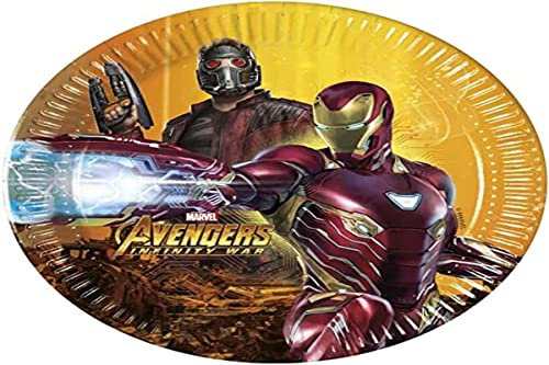 amscan - Lot de 8 Grandes Assiettes en Carton Avengers Infinty War pour anniversaire-20 cm, PRS89616