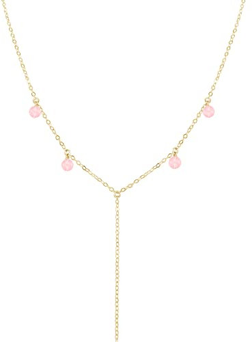 Boho rose quartz lariat Y necklace in 14k gold fill - 18 chain with 2 adjustable extender - January birthstone