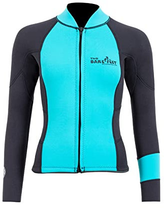 Two Bare Feet Women's Harmony 3mm Neoprene Wetsuit Jacket – Front Zip Thermal Surf Top for Swimming, Paddleboarding & Watersports (Mint/Black, S)