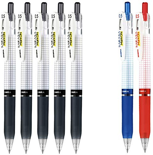 sarasa Mark on Gel Ink 0.5mm Ballpoint Pens Ink Colour Ink (5 Black, 1 Blue, 1 Red) Total 7