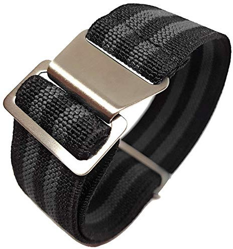 Max French Marine Nationale Elastic Nylon Navy Divers Parachute Watch Straps 20mm 22mm Military Bands (20mm, Black/Grey)
