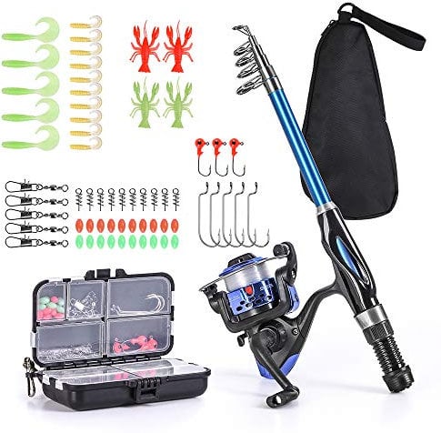 Lixada Angelrute Rolle Combo Komplettes Set 1,3 m Teleskop-Angelrute Spinnrolle Set mit Haken Weiche Köder Fass Wirbel Aufbewahrungstasche