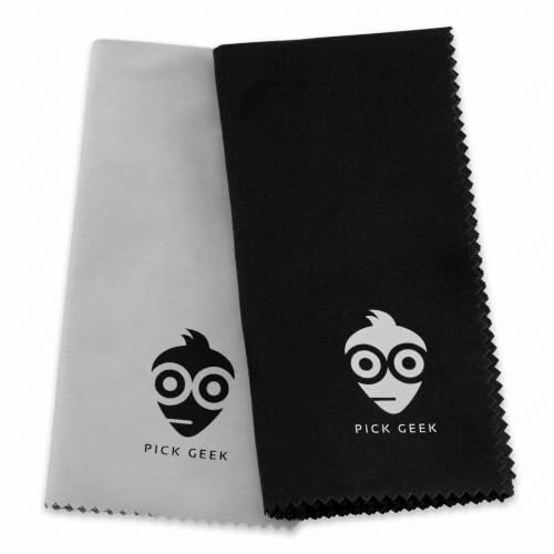 Pick Geek Guitar Cleaning Cloths | 2 Pack | Black & Grey Microfibre Cloths | 2 black & grey microfibre cleaning cloths with two fibre densities, soft cut edges, washable and reusable for instruments.