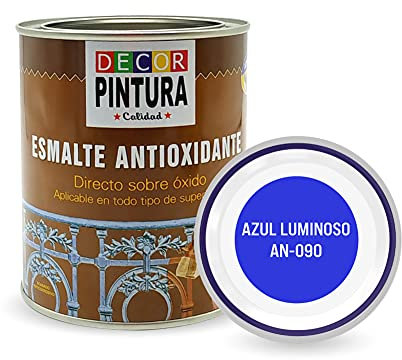 RC ocio Pintura antioxidante exterior para metal minio Pinturas esmalte antioxido para galvanizado, hierro, forja, barandilla, chapa para interiores y exteriores - Lata 750ml(Azul Luminoso)