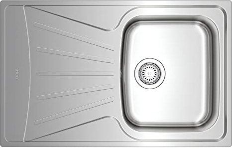 Teka Starbright 45 E-XP 1C 1E - Fregadero de 45 cm, Izquierda Encastrado, 1 Cubeta y Escurridor, Desagüe con Válvula Manual, Instalación por Encastre, Color Acero Inoxidable