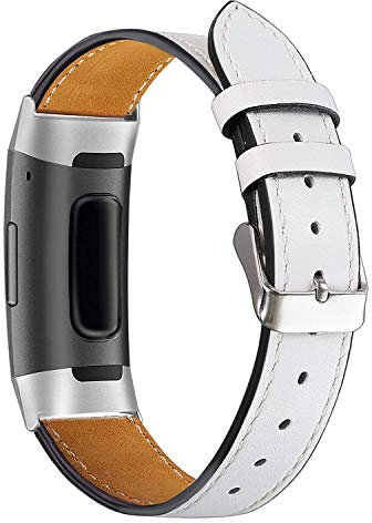 AISPORTS Leder Armband Kompatibel mit Fitbit Charge 3 /Fitbit Charge 4 Armband Damen Herren, Weiches Atmungsaktives Leder Sport Armband Metall Classic Buckle Armband Ersatzband für Fitbit Charge 3/4