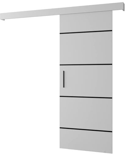 MEBLE KRYSPOL Salwador 4 Schiebetürsystem mit Schienenabdeckung - Zierstreifen - Wandschiebetüren für Innenräume - Loftartige Einbautüren - Solide Konstruktion - 90 x 204 cm - Weiß