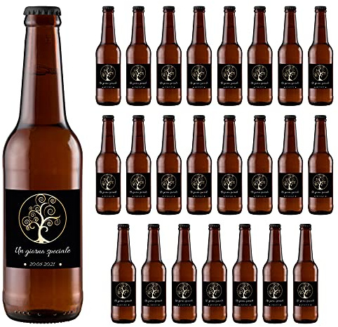 24 bottiglie di birra Personalizzate - Idea esclusiva e originale per bomboniere di matrimonio, comunione, battesimo e anniversario (Albero della vita, 0,33 L)