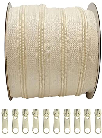 25 m Reißverschluss aus Nylon, Masche #3, mit 10 freien Schiebern aus Metall, für Kleidung, Stoff, Nähen, Basteln, Zelt,