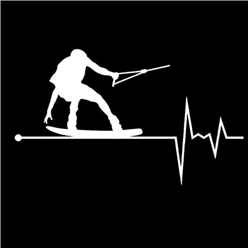 Bhysfenhgttvv 5 x Auto-Aufkleber, 14,5 cm x 8,6 cm, Wakeboard in My Heartbeat Pulse, Vinyl-Autoaufkleber, weiß.