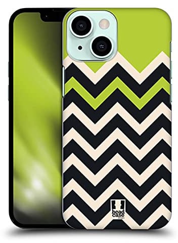 Head Case Designs Lime Green Colour Block Chevron Hard Back Case Compatible With Apple iPhone 13 Mini