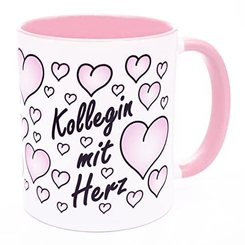 Kollegin mit Herz Tasse Becher für beste Arbeitskollegin kleines Dankeschön Geschenk Herz Geburtstag Lieblingskollegin Freundinnen Kaffeetasse Büro Geschenkideen Kolleginnen Weihnachten Keramik 330 ml