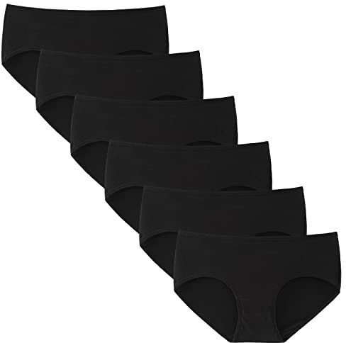 INNERSY Mädchen Unterhosen Schwarz Basic Slip Baumwolle Unterwäsche Teenager 140-164 6 Pack (M(Mädchen 10-12 Jahre alt), 6 Klassisches Schwarz)