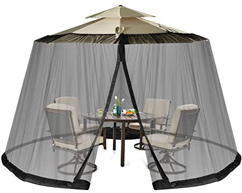 COSTWAY verstellbares Moskitonetz für 250-300 cm Sonnenschirme, Insektenschutz mit 2 Türen, befüllbare Basis, Fliegengitter Mückennetz, 2,3 m Höhe, Schwarz