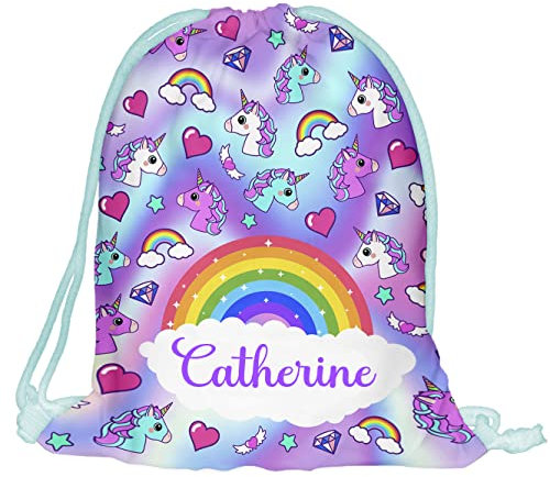 Kinder Turnbeutel mit Namen Beutel Fullprint Tasche Gymsac Jutebeutel Print Bag Fitness Junge Mädchen Holo Unicorn [010]