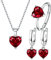 TTPSRY Herzförmig Schmuckset für Damen Kristall Halskette Ohrstecker Ring Set für Braut Zirkonia Brautjungfer Silber Schmuck (Rot)