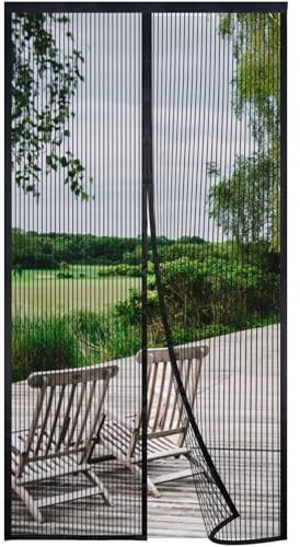 Risareyi Magnet Fliegengitter Balkontür Ohne Bohren 65x190cm, Schwarz | Magnetisch Insektenschutz Tür, Ideal für Terrassentür Haustür, Automatisches Schließen, 4cm Klettband Oben, Nicht Kürzbar