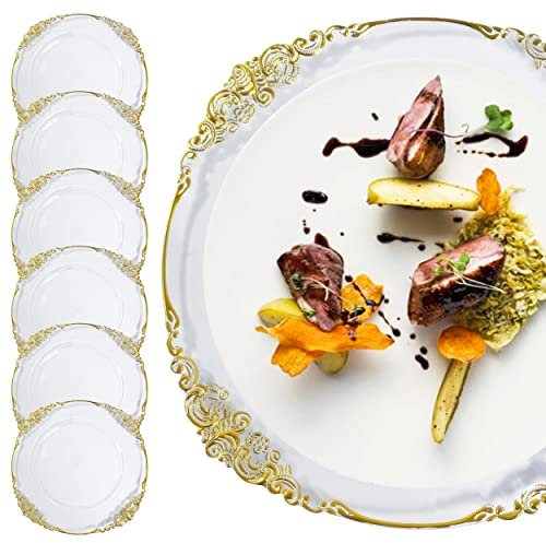 DEPLATTE Platzteller Ø 33 cm Wiederverwendbar 1 STK, Tischdekoration, Dekoteller für Hochzeit, Geburtstag, Catering, Familienfeier, Silvester (Goldener Zierrand)