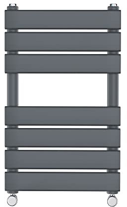 NRG Modern Anthracite Flat Panel Heated Towel Rail Bathroom Rad Radiator with Free Angled Valves 650x400mm