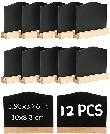 DONQL 12Pack Mini Chalkboard Signs, Mini Chalk Boards with Stands 10x7.2cm | Kitchen Notes Small Blackboard, Message Tabletop Board for Message Sign, Place Cards, Table Numbers, Shop Buffet, Cafe, Party