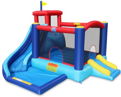 Action Air Bounce House - Inflatable Bouncing House with Blower for Indoor & Outdoor - Jump Bouncy Castle with Slide - Big Bouncy Area, Love for Kids