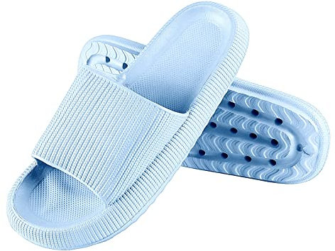 Solutra Badeschlappen Damen Herren Sommer, Rutschfeste Badelatschen Damen Cozy Slides, Wolkenschuhe Damen Weich Dicke Schlappen, Cosify Airfoot Hausschuhe für Innen und AußEn(40/41 EU,Himmelblau)