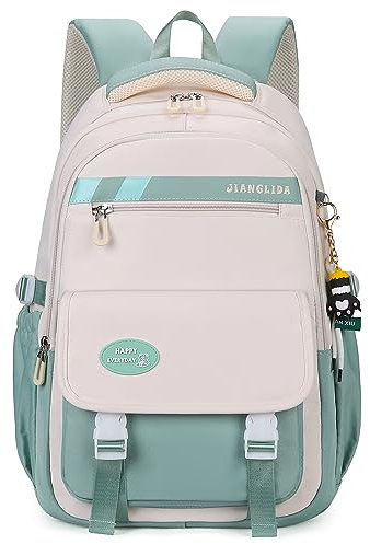 Waniki Schulrucksack Mädchen Schulranzen Junge Teenager Wasserdicht Nylon Rucksack Mädchen Mehrere Taschen Schultasche Leichtgewicht School Bag for Girls Travel Backpack für Schule Reise Sport(Grün)