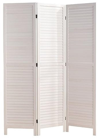 3 Panels White Wooden Slat Room Divider,Partition,Privacy Screen - Folding Paravent Panel Divider Screen - Partition Wall Panel Privacy Furniture (180CM)