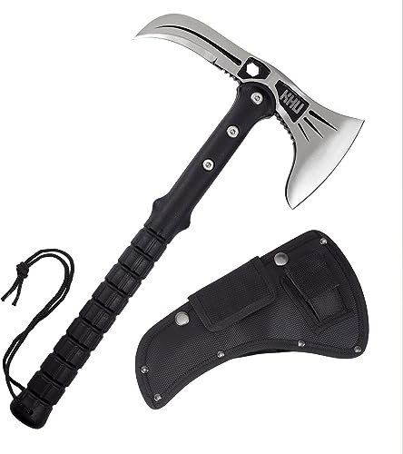 KHU Ascia Spaccalegna Ascia Sopravvivenza Tomahawk Accetta Espositiva Ascia da Campeggio per esterno Con Fodero in Nylon - All'aperto per legno, caccia, giardinaggio