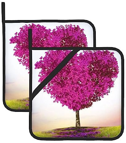 Set di 2 presine a forma di cuore d'acero, resistenti al calore, antiscivolo, con tasche, per cucina, cottura, barbecue