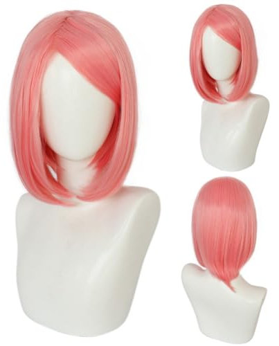 MIGUOO Anime Haruno Sakura Cosplay Perücke, Rosa Bob Kurzhaar Perücken Rollenspiel Perücken Mit Perücke Cap, Für Halloween Party Zubehör