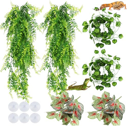 QUOZUO Plante suspendues Artificielle, Terrarium Plante Decoration Vignes Branche Decorative pour Lézard Escalade, Caméléon, Gecko, Serpents
