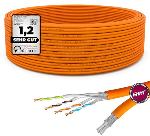 HB-DIGITAL 10m CAT 7 Netzwerkkabel LAN Kabel Verlegekabel Ethernet Installationskabel 10 Gbit/s AWG23 S/FTP - GHMT Zertifiziert - reines Kupfer LSZH BauPVO Klasse Cca Datenkabel Duplex - Orange