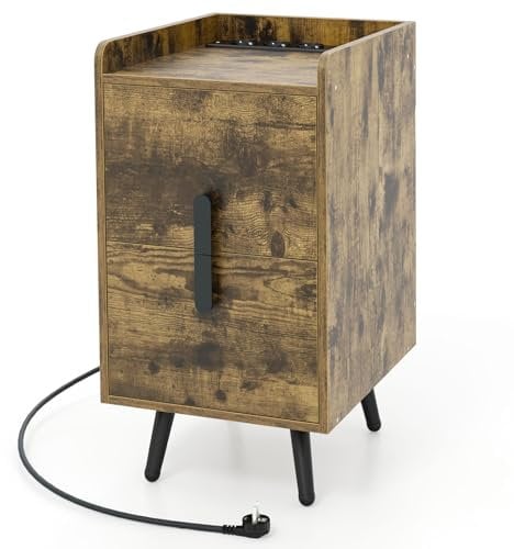 RELAX4LIFE Nachttisch mit Ladestation, Nachtschrank mit 3 Steckdosen & 2 USB-Anschlüssen, Beistelltisch mit 2 Schubladen, für Wohnzimmer, Schlafzimmer, 32 x 40 x 60 cm(Braun)