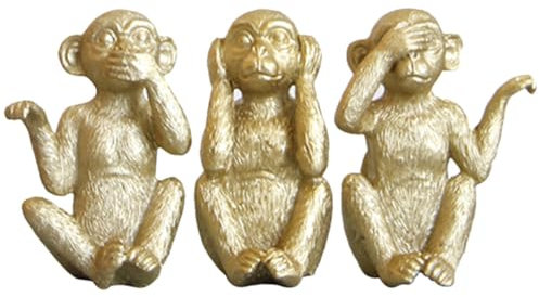 Kichvoe 3 Weise Affen-Statue Hören Nicht Sehen Nicht Sprechen Keine Bösen Wahrheiten Affenfiguren Weisheitsaffe-Skulptur Für Zuhause Fengshui-Dekoration Bringt Goldenes Glück