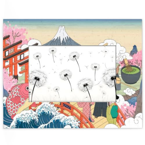 Retro-Bilderrahmen mit japanischer Landschaft, 10,2 x 15,2 cm, passend für 13,9 x 8,8 cm große Fotos, japanischer Holzrahmen, Desktop oder Wand, Heimdekoration, Bilderrahmen