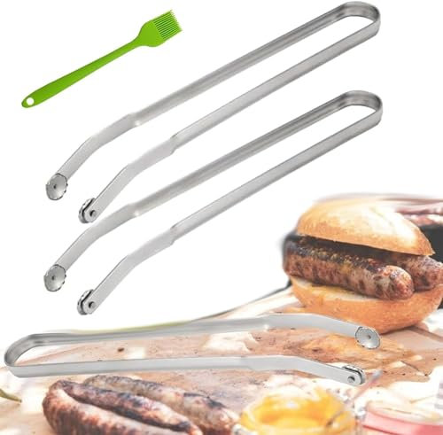 JHDZ B-bq Wurstwendezange, Edelstahl-Wurstzange, Mehrzweck-Küchenzange mit langem Griff für Küche, Camping, Outdoor-Grill,2Pcs
