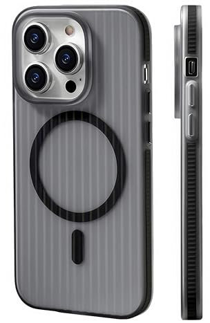 AirGear® Wavy - iPhone 15 Pro Hülle MagSafe - Handyhülle, Hülle, Case - kompatibel mit MagSafe (Grey-Black, iPhone 15 Pro)