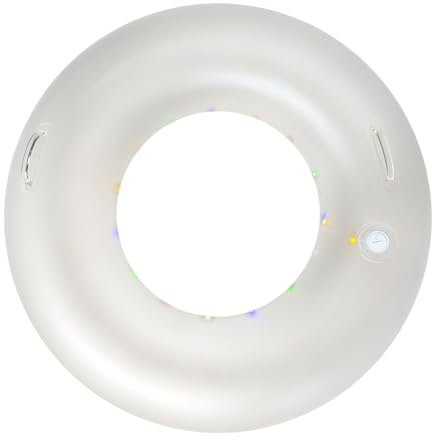 SVCEQZE Flotteurs de piscine au néon, flotteur de piscine rond | Bouée de natation gonflable colorée pour piscine | Anneaux de bain gonflables transparents avec lumières LED colorées, Tube de natation