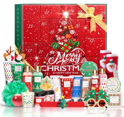 LUCOTIYA Calendrier de l'Avent 2024-24 jours de beauté, calendrier de l'Avent, ensembles de cadeaux de bain et corps pour femmes, paniers-cadeaux de Noël pour femmes, calendrier de l'Avent