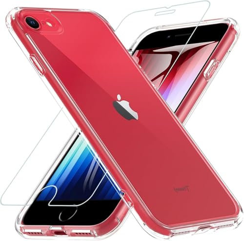 Cum2giff Matt Hülle für iPhone SE 3/2 (2022/2020), iPhone 8/7 mit HD Schutzfolie Glas, [Militärschutz] Schutzhülle Anti-Kratzen Anti-Fingerabdruck Durchscheinende Rückseite Schutzhülle (Klar)