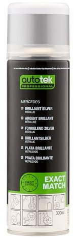 AutoTek Professional Exact Match Car Spray Paint, Mercedes Brilliant Silver Metallic Aerosol Spray, 300 ml