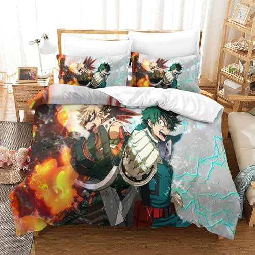 My Hero Academia 3D Druck Bettwäsche Mädchen Jungen Muster Mikrofaser 3teilig Tröster Set -2 Bettwäsche Bettbezug Mit Reißverschluss Und 1 Kissenbezug Single(140x200cm)