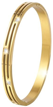 JJDreams 6mm Hollow Design Gold-Tone Edelstahl Armreif mit 5 eingebetteten Steinen, Elegant und stilvoll Armband für Frauen,Gold