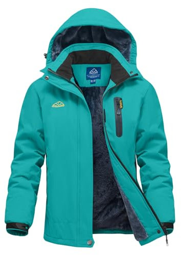 donhobo Damen Skijacke Winter Fleecejacke Wasserdichte Winddichte Warme Fleece Gefütterte Funktions Outdoor Wanderjacke Softshell Jacke mit Abnehmbarer Kapuze, Blau, XL