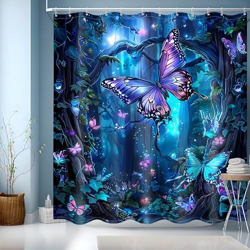 JINGYOU Tenda Doccia 180x200,Tende per Vasca da Bagno,Tenda da Doccia Impermeabile,Tenda per Doccia Polyester Lavabile per Casa Hotel,Motivo Blu