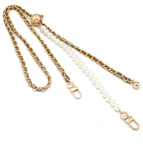 WANYI 120cm Taschenkette Gold Handykette Perlen Kette für Tasche Schulterriemen Leder Verstellbar Metallkette mit Aufgesetzten Perlen für Damen Crossbody Tasche Ersatz-Zubehör (Curry)
