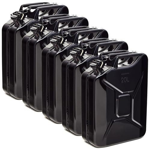 BW® Jerrican en métal pour carburant - 5 x 20 l - Noir - RAL 9005 - Certifié TÜV et homologation ONU - Fabriqué en Europe