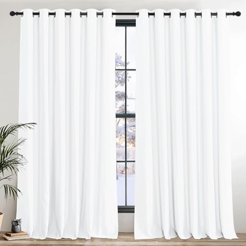 PONY DANCE Light Filtering Curtain for Eyelet 2 Panels - 90 x 108 Inch Extra Wide Large Door Thermal Insulated Curtains Bedroom,Hotel, Living Room, Pure White
