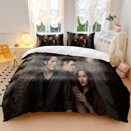 Fantasy Romance Bedrucktes Bettwäsche-Set mit Werwolf und Vampir, 3-teiliges Set, Mikrofaser-Bettwäsche für junge Erwachsene (Stil 9, Sing 135 x 200 cm + 65 x 65 cm)